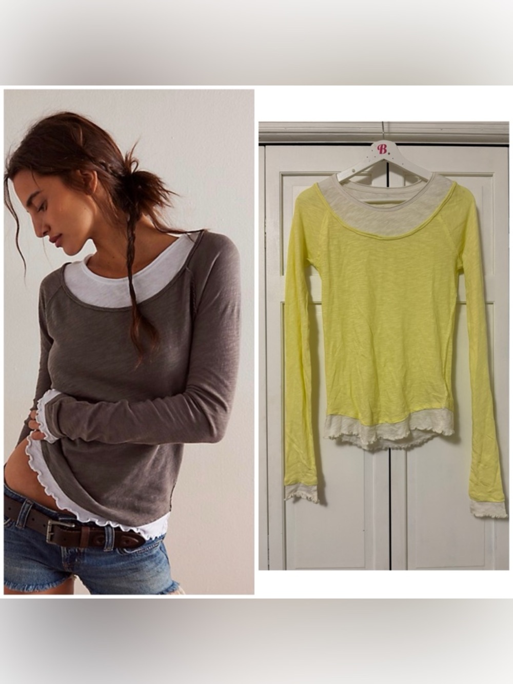 Free People We The Free Two'S A Charm Long Sleeve Top Lettuce Hem Yellow XS